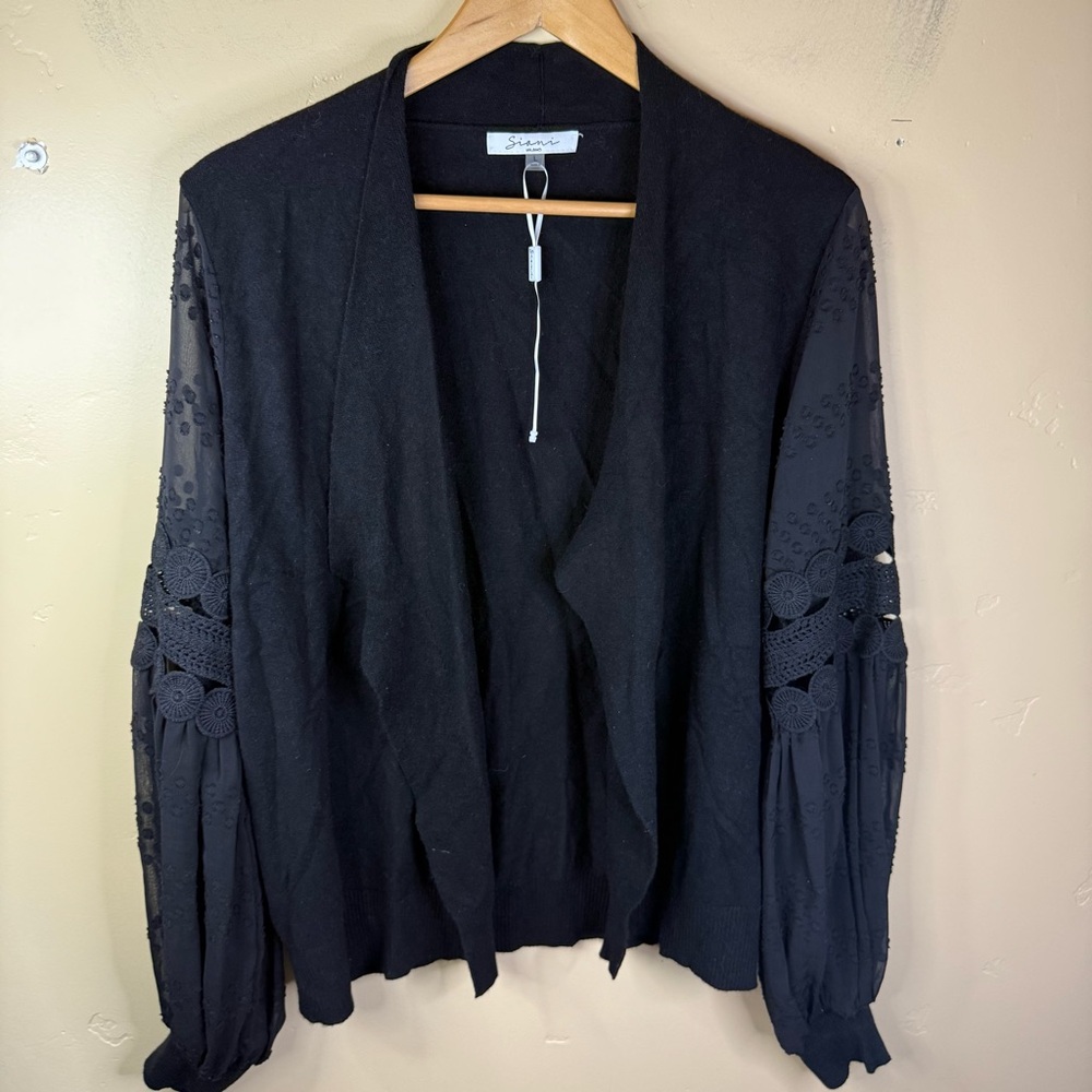 NWT Sioni Studio Size Large Black Statement Sleeve Cardigan Flattering Goth